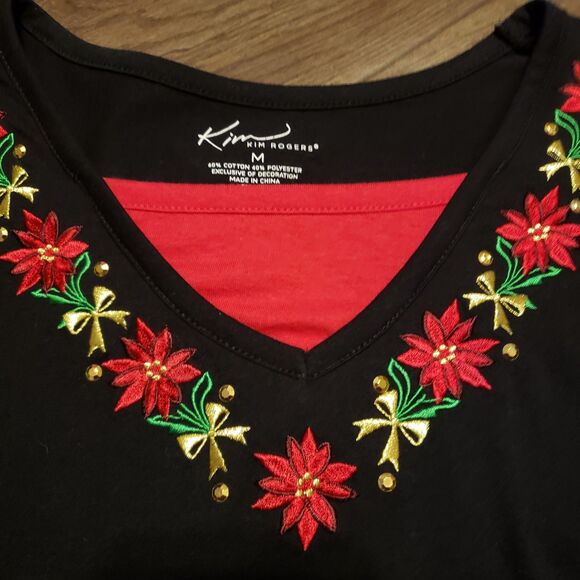 Kim Roger's Black Christmas Blouse Women's Sz M - Picture 4 of 5